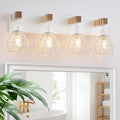White Bathroom Vanity Light Fixtures, 4-Light Wood Bathroom Light Fixtures Over Mirror, Rustic Sconces Wall Lighting with Elegant Metal Lampshade for Living Room, Bedroom, Hallway
