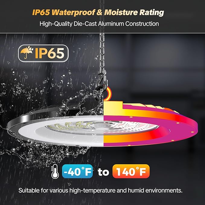 AIKVSXER LED High Bay Light UFO Shop Light 300W 45000LM 6000K Daylight Super Bright IP65 Waterproof for Warehouse Garage Barn Factory Workshop 5FT Cord with US Plug 6 Pack