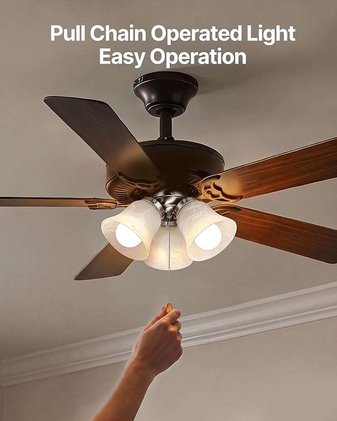 VEVOR Ceiling Fan Light Kit, Three-Light 3000K 750lm Fan Light Kit with Pull Chain, Replacement Fixture for Living Room, Bedroom, Dining Room, Home Decor, Cloud White Glass & Brushed Nickel Finish