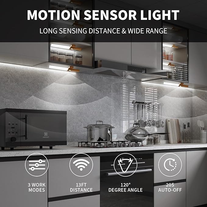 ASAWASA Stair Led Lights，Rechargeable Battery Operated Motion Sensor Light Indoor，Magnetic Dimmable Closet Lights, Wireless Under Counter Lights for Kitchen, Stairs，Restroom（White Light）