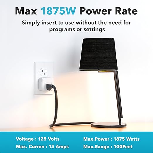 HBN Remote Control Outlet with 100FT RF Signal, Wireless On Off Switch Plug for Household Appliances, Battery Included, 15A/1875W(5 Outlets + 2 Remotes)