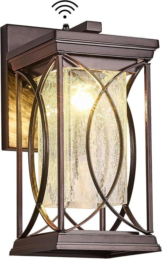 Oil Rubbed Bronze Outdoor Sconce Dusk to Dawn Exterior Light Fixtures Wall Mount Porch Light Modern Outdoor Wall Light Aluminum with Crack-Like Glass IP65 Waterproof Outside Coach Light for House