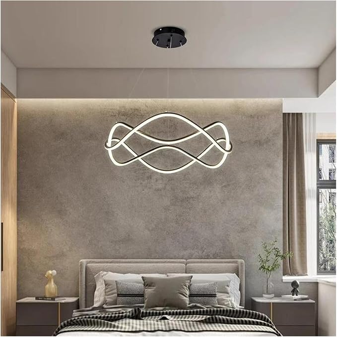 Modern Home Decor Led Lights Pendant Light Lamps for Living Room Chandeliers for Dining Hanging Indoor Lighting,Modern LED Chandelier(RC Remote dimming,Black-D50cm)