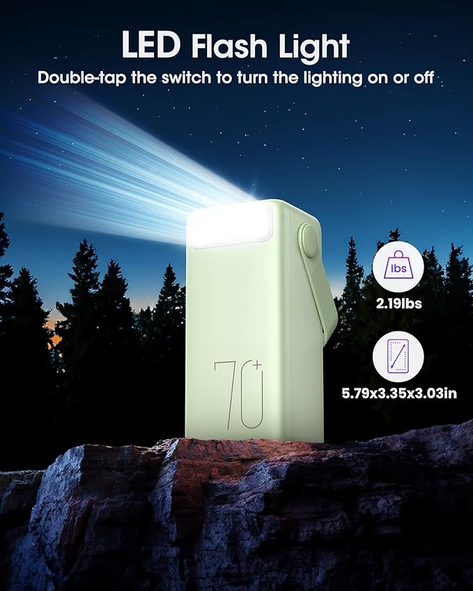Portable Charger Power Bank 70000mAh, 22.5W Fast Charging USB C Battery Pack, 3 Outputs, LED Display & LED Light, External Huge Capacity Battery Bank for iPhone, Samsung, iPad, Camping, Fishing