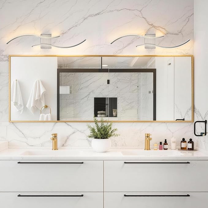 KARTOOSH 1 Pack Brushed Nickel Bathroom Vanity Lights Fixtures Over Mirror Hardwired 3CCT Dimmable Modern Wall Lights for Mirror Kitchen Living Room Cabinet Porch Hallway, 31.5 Inch
