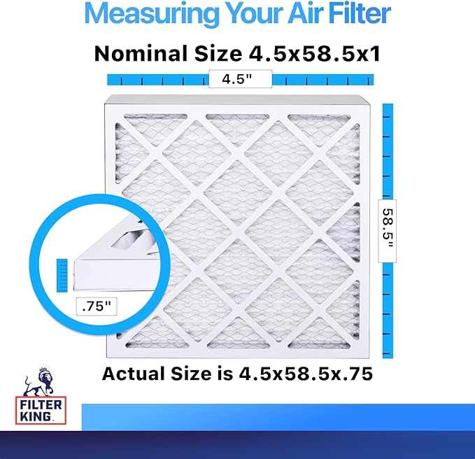 Filter King 4.5x58.5x1 Air Filter | 4-PACK | MERV 8 HVAC Pleated A/C Furnace Filters | MADE IN USA | Actual Size: 4.5 x 58.5 x .75"