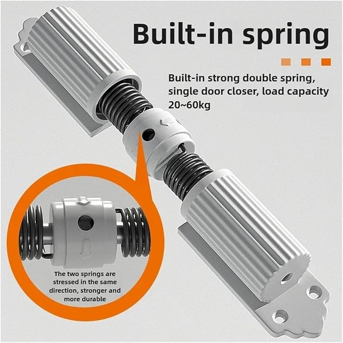 Automatic Adjustable Closer Surface Mounted Heavy Duty Safety Spring for Interior Exterior Door 1 Set(20-60KG White)