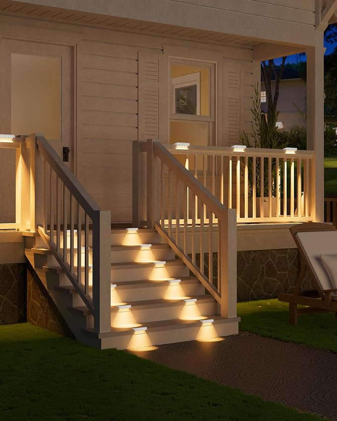 VOLISUN Solar Deck Lights 8 Pack, Warm White Glow LED Large Size Lamp, IP65 Waterproof Step Lights Outdoor for Deck, Step, Fence, Railing, Wall and Stairs