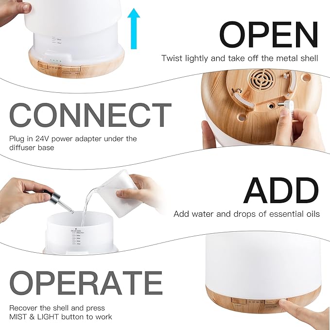 WGGE Essential Oil Diffuser, 500ml Premium Ultrasonic Vaporizer Aromatherapy Diffuser with 7 Color Changing, Timer, and Waterless Auto-Off with Remote Control.