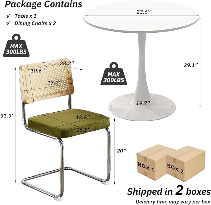 SoarFlash Kitchen Table and Chairs for 2, 31.5" Dining Table Set for 2 with Velvet Upholstered Chairs, 3 Piece Round Kitchen Table Set, Dining Room Table Set for Small Space, Apartment