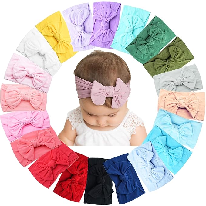 20PCS Baby Girls Headbands Soft Nylon Newborns Headbands 4.5inch Hair Bows Elastic Hairbands Hair Accessories for Newborns Infants Toddlers Girls Kids
