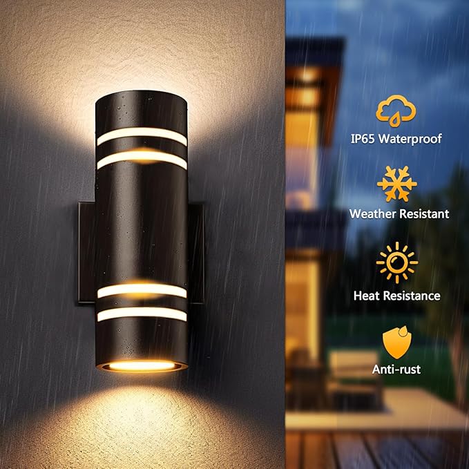wowlite Dusk to Dawn Outdoor Lighting 2 Pack, Modern Outdoor Wall Lights Exterior ETL Listed, Oil Rubbed Bronze Cylinder Outdoor Sconce Lights, Waterproof Outside Lights for House Porch Garage