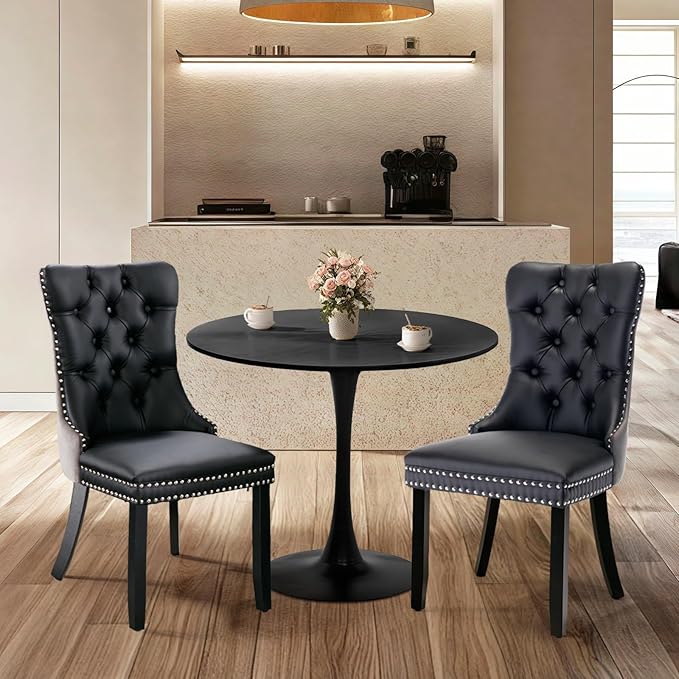 SoarFlash Kitchen Table and Chairs for 2, 24" Dining Table Set for 2 with Leather Upholstered Chairs, 3 Piece Round Kitchen Table Set, Dining Room Table Set for Small Space, Apartment