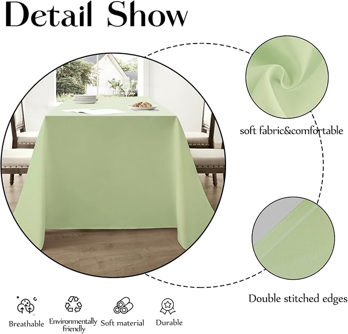 Rectangle Tablecloths 90x132 Inch 10 Pack Sage Green Tablecloth for 6ft Washable Decorative Linen Polyester Table Cloths for 8ft Dining Table Banquets Buffet Parties and Wedding