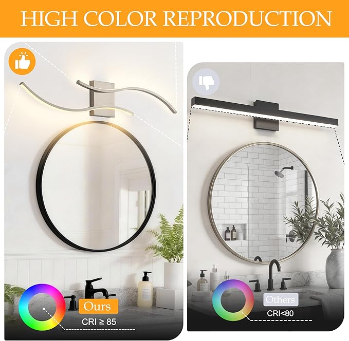 KARTOOSH 1 Pack Brushed Nickel Bathroom Vanity Lights Fixtures Over Mirror Hardwired 3CCT Dimmable Modern Wall Lights for Mirror Kitchen Living Room Cabinet Porch Hallway, 31.5 Inch