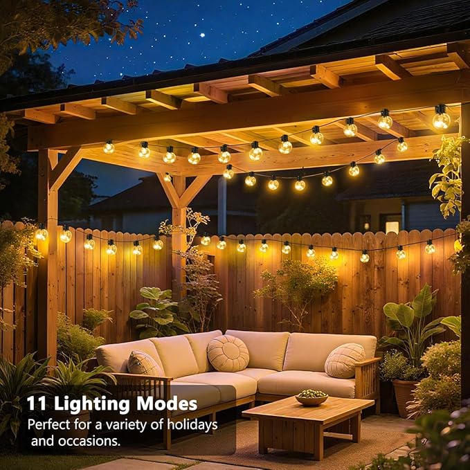 Outdoor String Lights Plug in, 25ft 20 LED Bulbs Hanging Patio Lights Dimmable with Timer & Remote, Globe Bulb Shatterproof & Waterproof for Indoor Backyard Balcony Decor - Warm White & Multi