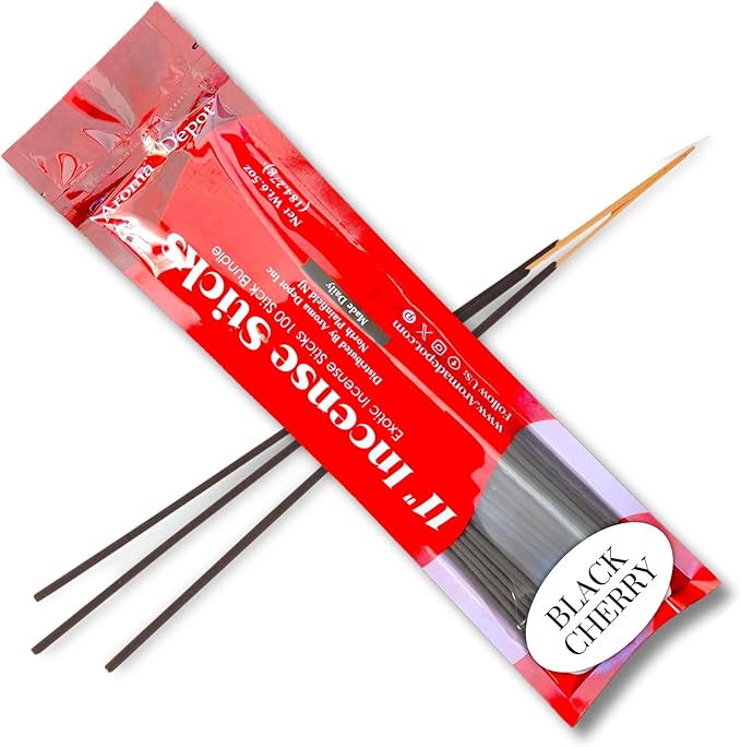 Black Cherry Most Exotic 11'' Incense Sticks. Approx. 85 to 100 Sticks Per Bundle, Each Natural Stick Burns for 45 mins to 1 Hour Each. Long Lasting. Guarantee 100% Pure