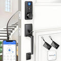 WiFi Smart Keyless Entry Door Lock Set w/Front Door Handle, 0.1s Fingerprint Biometric Unlock, Auto Lock, APP Remote/Passcodes/Cards Control, Keypad Deadbolt, Easy Install for Entry Bedroom