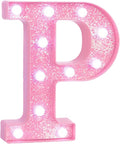 Pink Marquee Light Up Letters, Glitter Alphabet LED Letter Lights for Pink Birthday Party Decorations, Battery Operated Letter Sign for Girls Room Vanity Table Decor, Cool White Lights Letter P