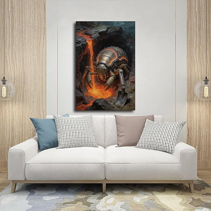 Framed Steampunk Mechanical Trilobite Wall Art - Volcanic Underwater Retro Poster for Garage Apartment Decor 24x36inch(60x90cm)