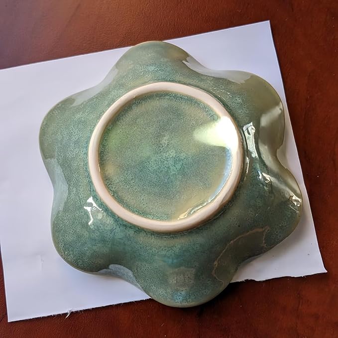 2Pcs Ceramic Jewelry Dish - Lotus Leaf Shape, for Ring Holder Necklace Small Key, Suitable for Mother Friend Sister, Gifts for Women, Cute Plate Trinket Tray, Home Decor (Emerald Green-2PCS)