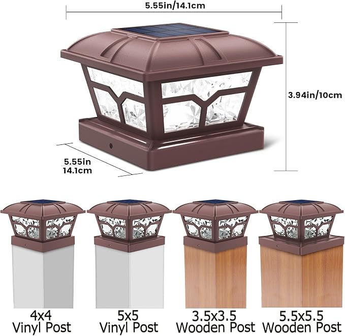 SIEDiNLAR Solar Post Cap Lights Outdoor 2 Color Modes 8 LEDs for 4x4 5x5 6x6 Posts Fence Deck Patio Decoration Warm White & Cool White Lighting Brown (6 Pack)