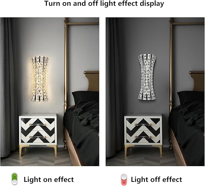 Crystal Wall Sconces,Modern Wall Light Fixtures,Luxury Indoor Chrome Wall Lamp for Living Room Bedroom Bathroom Hallway Doorway Stairway,Bedside,Tricolor Vanity Lighting Fixture
