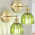 Hardwired Wall Sconces Set of Two, Vintage Wall Lights with Green Tulip Glass Lampshade, Gold Wall Lamps for Bedroom Bedside Stairway Bathroom Living Room (Bulbs Not Included, Not Battery Powered)