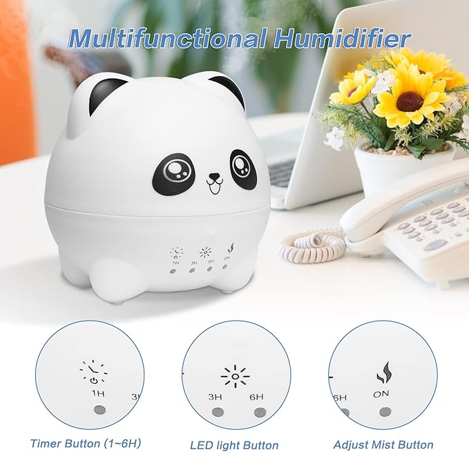 Mini Cool Mist Humidifier - Quiet Aroma Diffuser with 7 Color LED Lights, 2 Mist Levels, Timer & Auto Shut-Off for Bedroom and Office