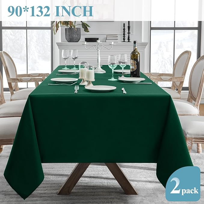 VidaFete 2 Pack 90 * 132inch Rectangle Table Cloth Polyester, Stain Wrinkle Resistant Polyester Dining Table Cover for Kitchen Dinning Party Wedding Rectangular Table Buffet Decoration(Green)