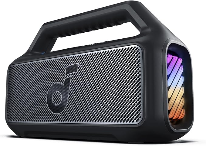 Soundcore Boom 2 by Anker, Outdoor Speaker, 80W, Subwoofer, BassUp 2.0, 24H Playtime, IPX7 Waterproof, Floatable, RGB Lights, USB-C, Custom EQ, Bluetooth 5.3, Portable for Camping and Beach - Black
