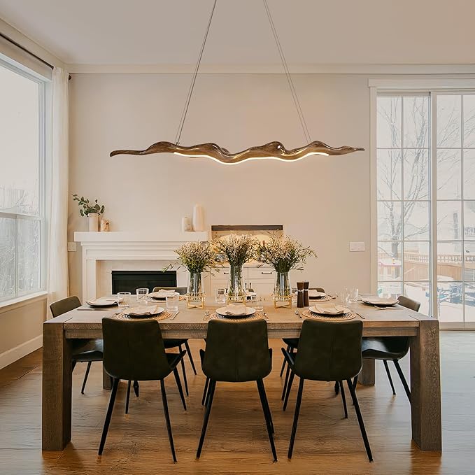 63in Linear Chandelier with Remote,Modern Resin Ceiling Pendant Lights for Dining Room Adjustable Color Temperature,Island Lighting Hanging Light for Kitchen,Living Room