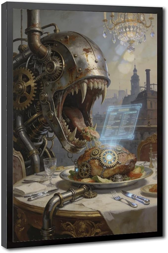 Framed Steampunk Fantasy Wall Art for Living Room And Dining Room Vintage Industrial Decor 24x36in
