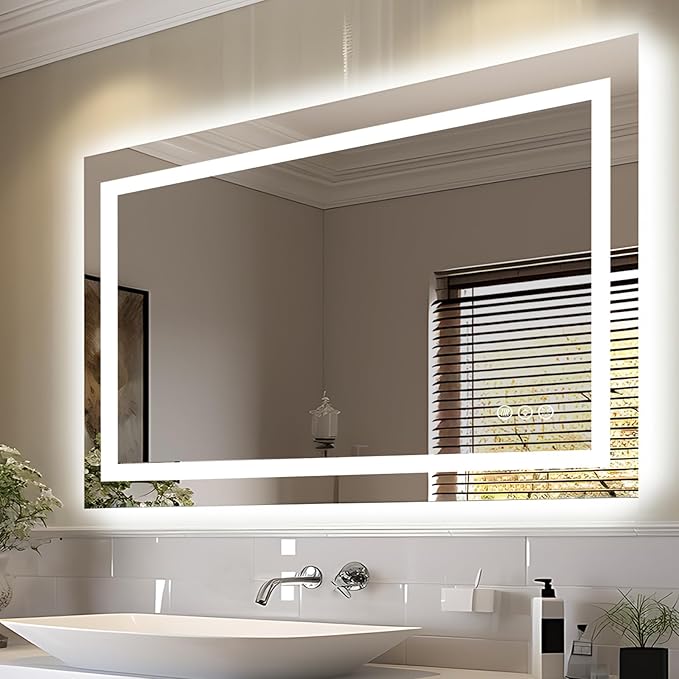 44"x32" Bathroom Mirror with LED Lights, Front & Backlit, Anti-Fog, Dimmable, Waterproof & Corrosion Proof (Horizontal/Vertical)