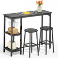 Small Bar Table Set for 2, Bar Table and Chairs Set for 2, Kitchen Table for 2 with 2 Storage Shelves & Wine Glass Holder, Dining Table for Small Apartment, Dining Room, Black