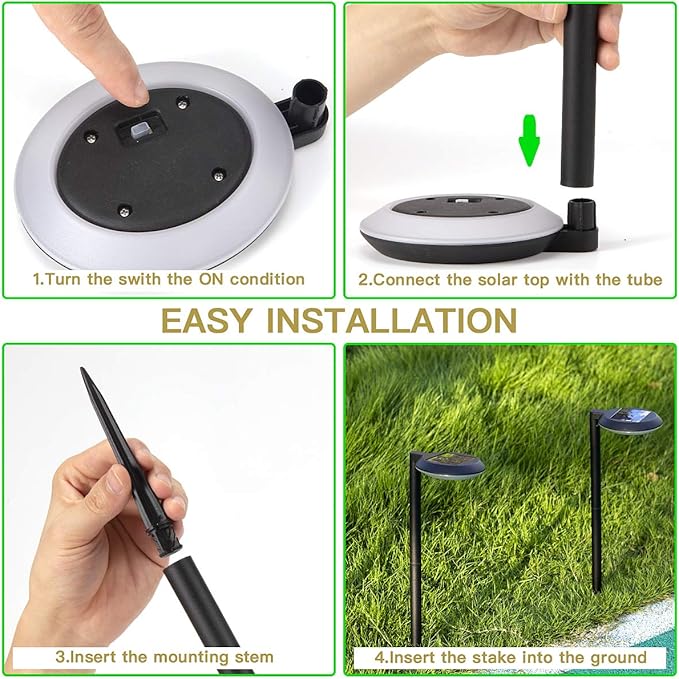 kinna Outdoor Solar Path Lights Waterproof Landscape Pathway Light with 6 White LEDs Garden Lighting Decorative for Patio Driveway Backyard (Black-4 Pack)