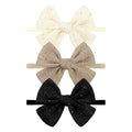 YanJie 3PCS 4’’ Lace Hair Bow for Girls Nylon Baby Headbands Rhinestone Black Beige Off White Bows Hair Accessories for Newborn Infant Toddler Girl