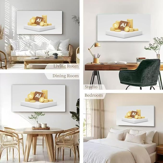 Wibinuki Wall Art Wall Decor Wall Paintings AI chip surrounded golden coins showing financial success, income for Living Room Bedroom Bathroom Home Decor Can Be Hung Directly 20"x 40"