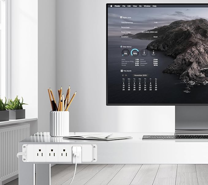 40W Fast Charging Under Desk Power Strip,12 Outlet Mountable Power Strip with 4 USB,1200J Surge Protection,10FT Flat Extension Cord