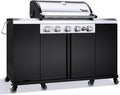 Brand-Man Propane Gas Grill Island Outdoor Kitchen & Storage Cabinets, 52000 BTUs Stainless Steel Burner Patio Cooking BBQ Grill with Side Burner - Natural Gas Convertible, Black (5 Burner)