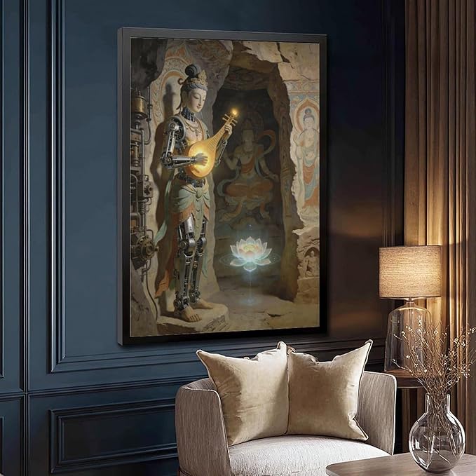 Framed Steampunk Mechanical Fairy Wall Art - Cultural Retro-Futuristic Poster for Home Office Bedroom Decor 12x18in