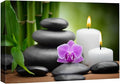 wall26 Canvas Print Wall Art Purple Orchid with Candles, Massage Stones & Bamboo Floral Nature Photography Realism Zen Scenic Multicolor for Living Room, Bedroom, Bathroom, Office - 12"x18"