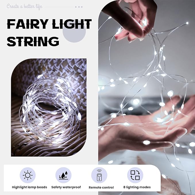 HXWEIYE 6 Pack White Fairy Lights Battery Operated with Remote & Timer, 7ft 20LED Mini String Lights Mason Jar Lights, Waterproof Firefly Starry Lights for DIY Wedding Bedroom Patio Christmas