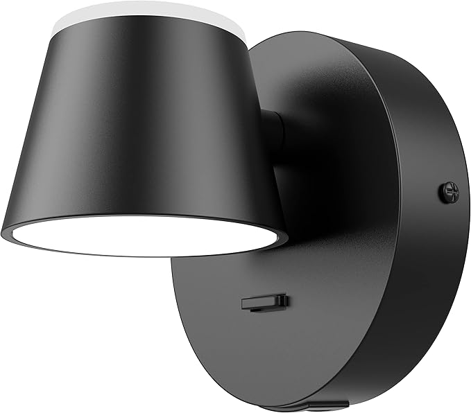 URSOLA Wall Light LED Wall Sconce with On/Off Switch USB Port 110 Volt Hardwired Wall Lamp 350 Rotatable Up Down Sconces Wall Lighting (Black)
