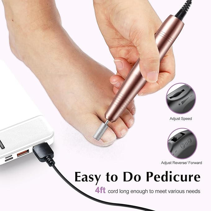 COSLUS Electric Nail Drill File Professional: for Acrylic Gel Dip Powder Nails Portable Nail Machine Kit Manicure Pedicure Tools Polishing Set with Nail Drill Bits Sanding Bands