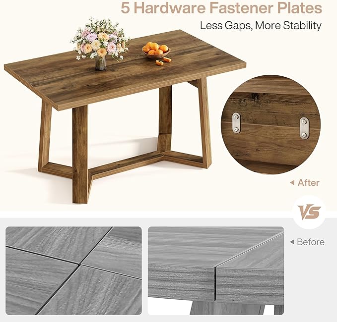 Tribesigns Rectangle Dining Table for 4, 47-Inch Wooden Kitchen Table, Farmhouse Dinning Room Dinner Table for Living Room, Small Spaces, Easy Assembly, Heavy Duty (Rustic Brown)