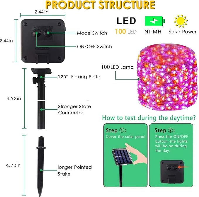 Purple and Orange Halloween Solar String Lights Outdoor, 2 Pack 80FT 200LED Solar Twinkle Lights Outside Waterproof, Copper Wire 8 Modes Lights for Halloween Decoration Outdoor
