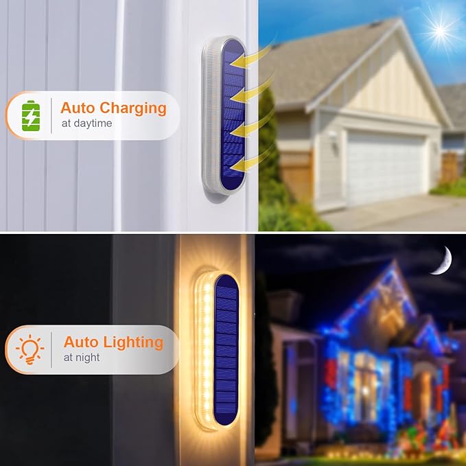 YiLaie Solar Step Lights Outdoor Waterproof Dock Deck Stair Stick on Lights Solar Powered for Outside RV Decor Strips Garden Front Porch Patio Auto ON/Off (Warm White 4 Pack)