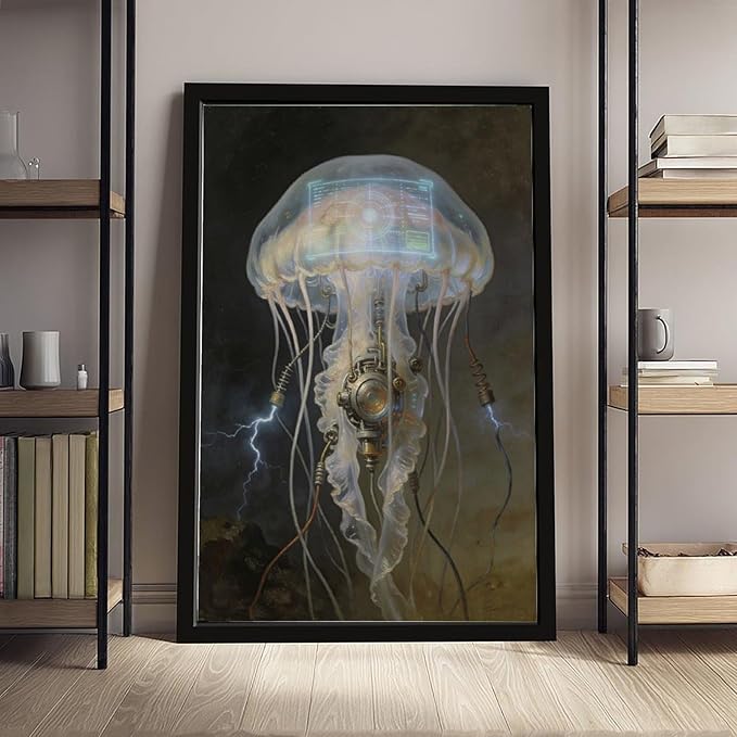 Framed Fantasy Wall Art for Living Room TV Wall Futuristic Tech Inspired Home Decor 12x18in