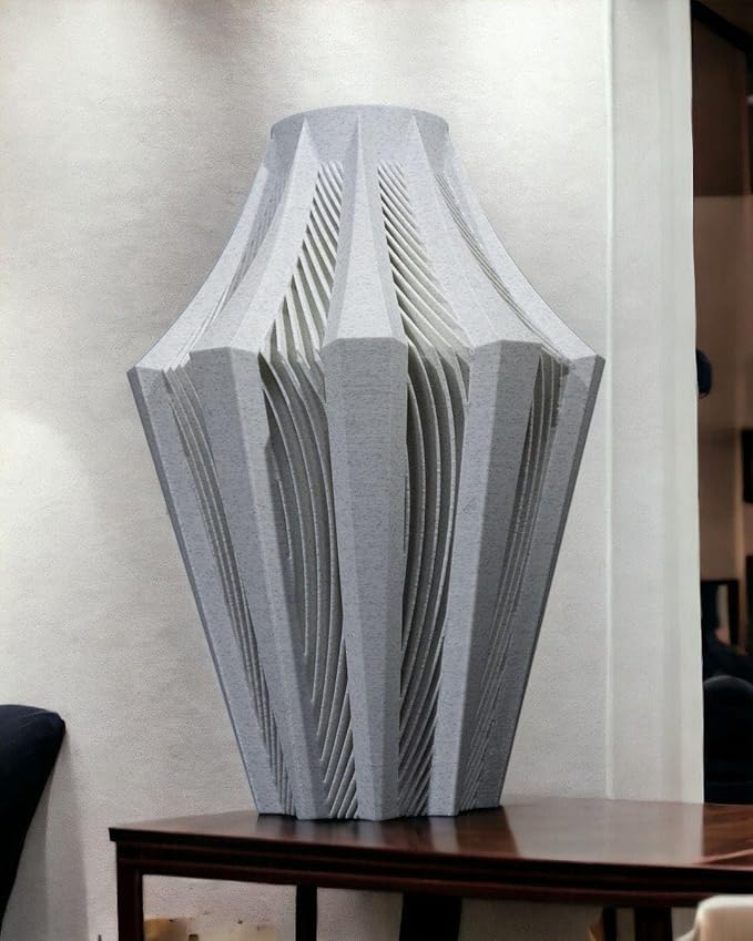Aether Gray Vase – Modern Architectural Design | Eco-Friendly Home Decor (Primary color:Black;)